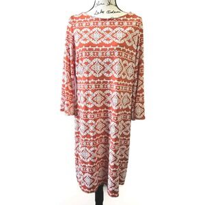 Shelby Palmer Flare Sleeve Midi Dress Size XL Orange & White Pattern Casual Chic